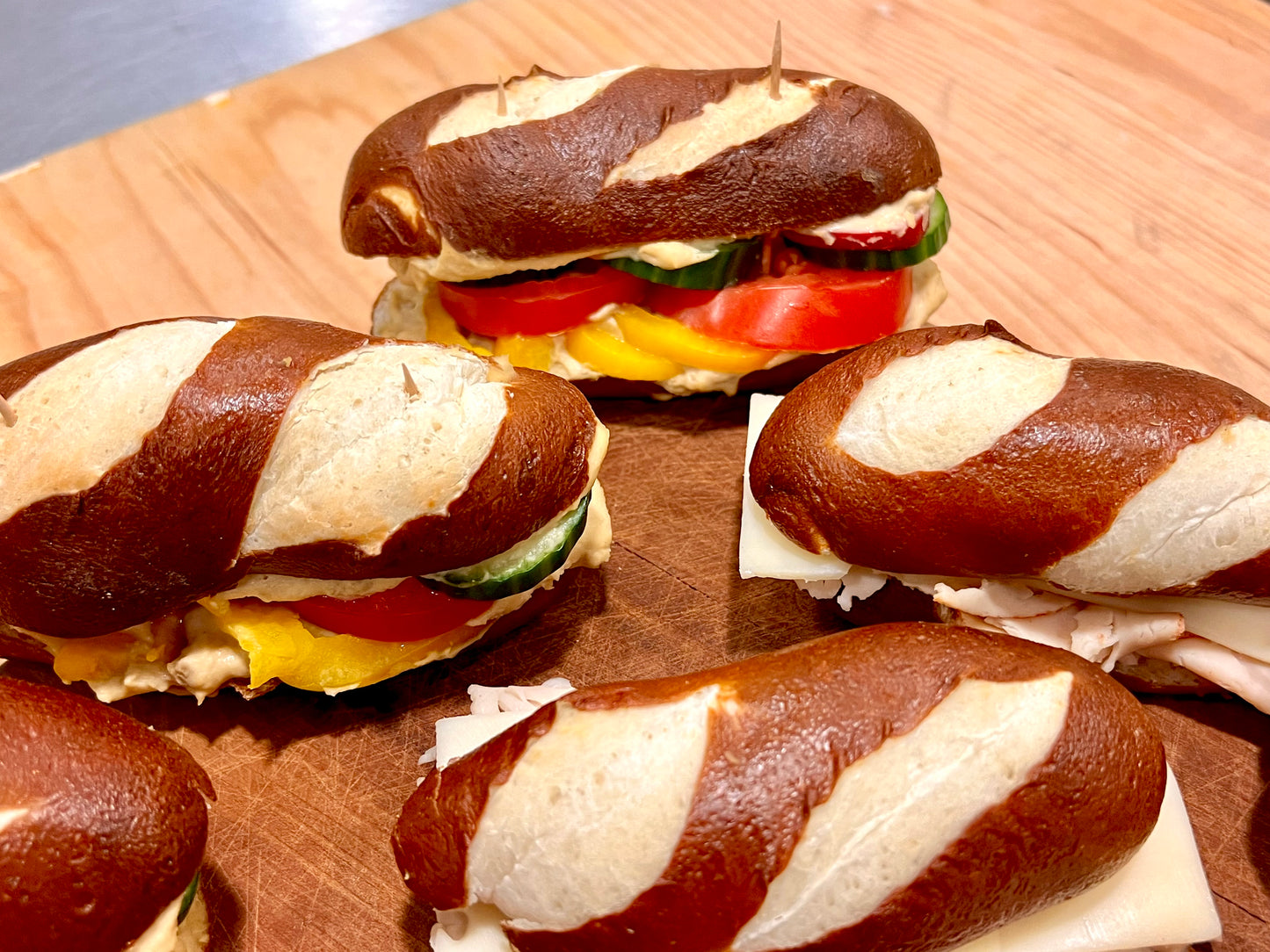 Pretzel Sandwiches on Mini Pretzel Baguettes